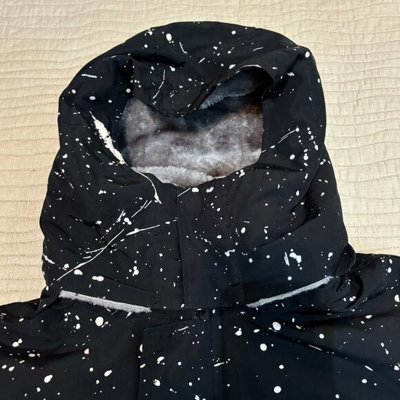 Jiaqisi Faux Fur Black White Paint Spatter Women’s Winter Coat - Picture 4 of 11